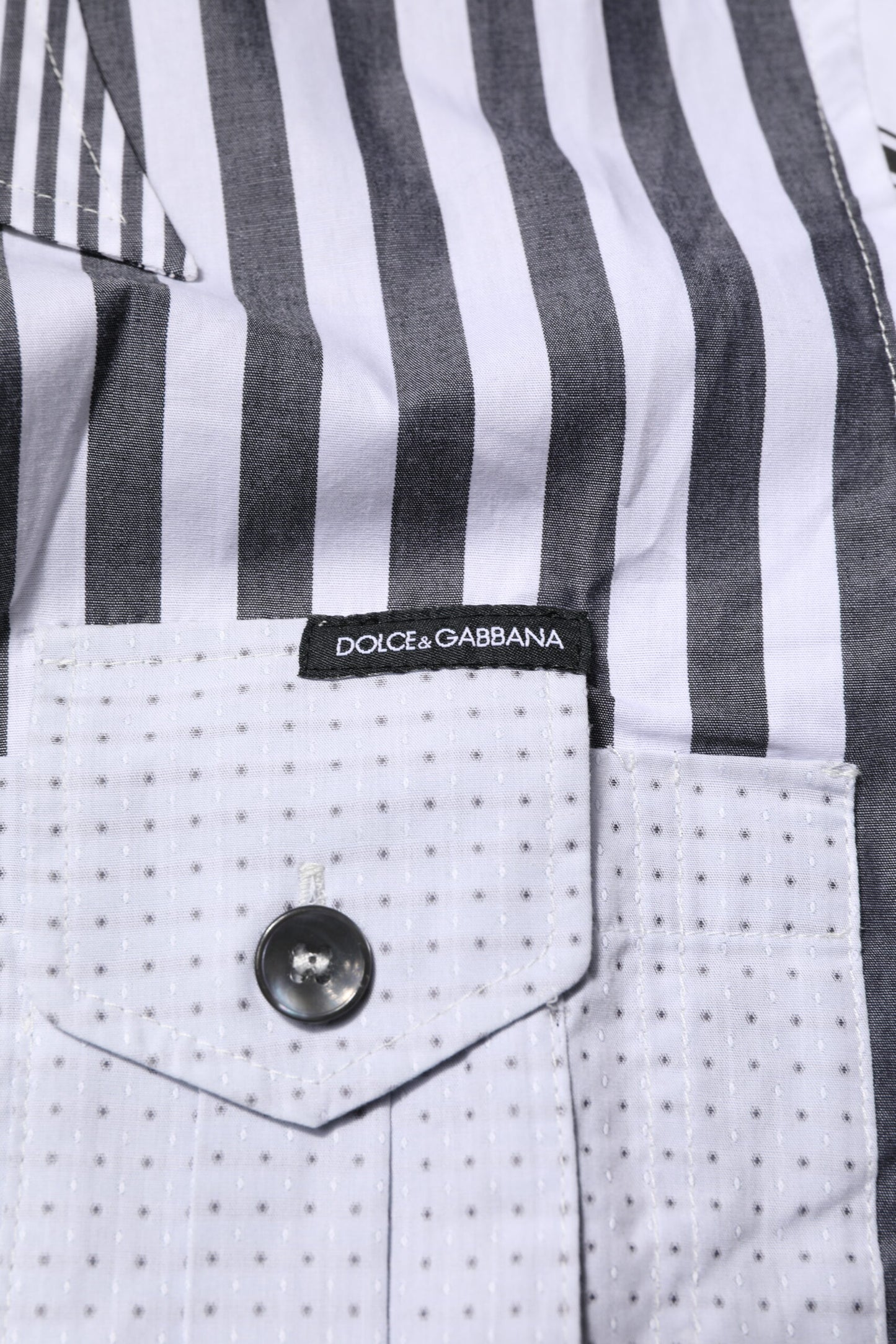 Dolce & Gabbana White Gray Striped Cotton Men Casual Shirt