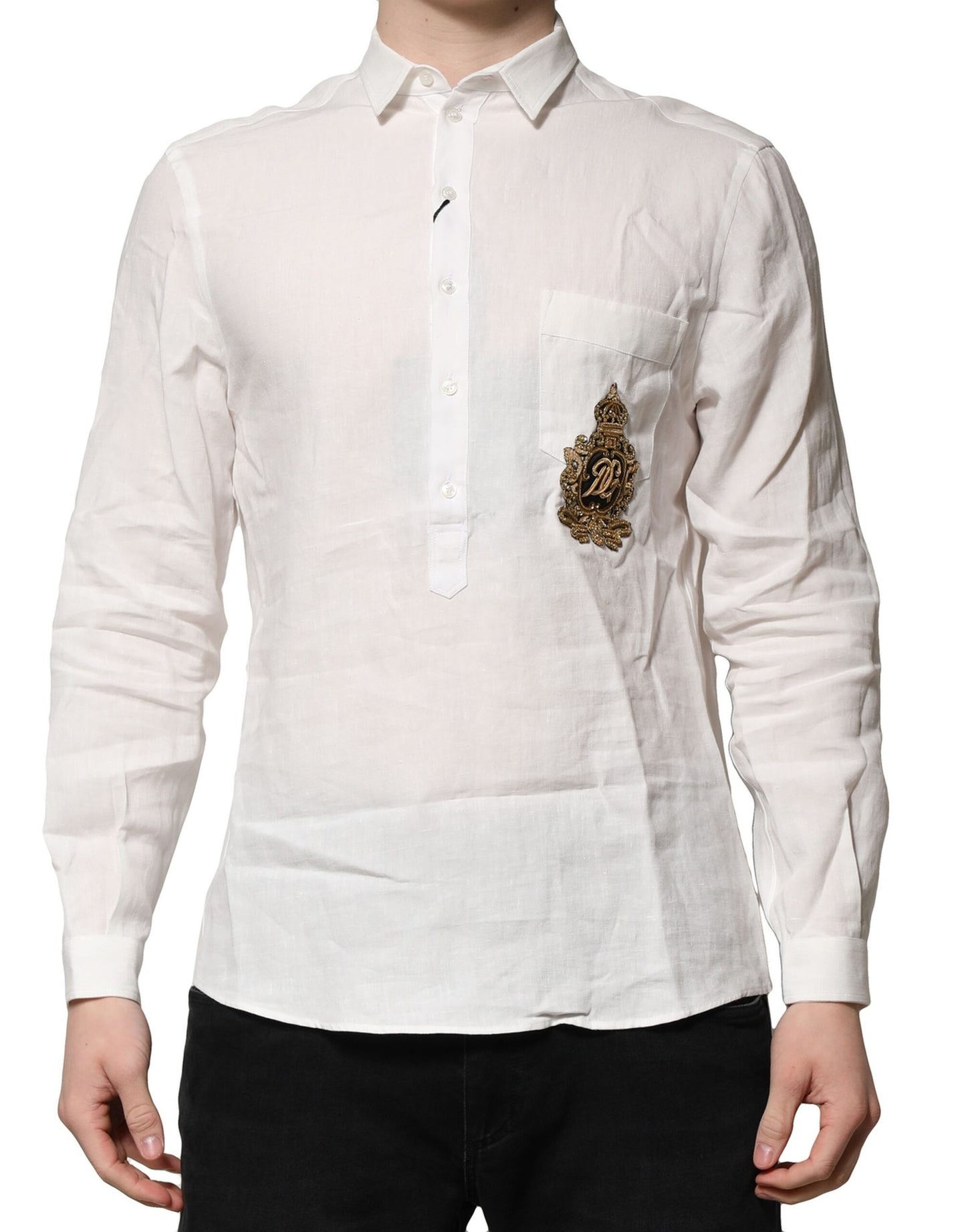 Dolce & Gabbana White DG Crown Embellish Dress Formal Shirt