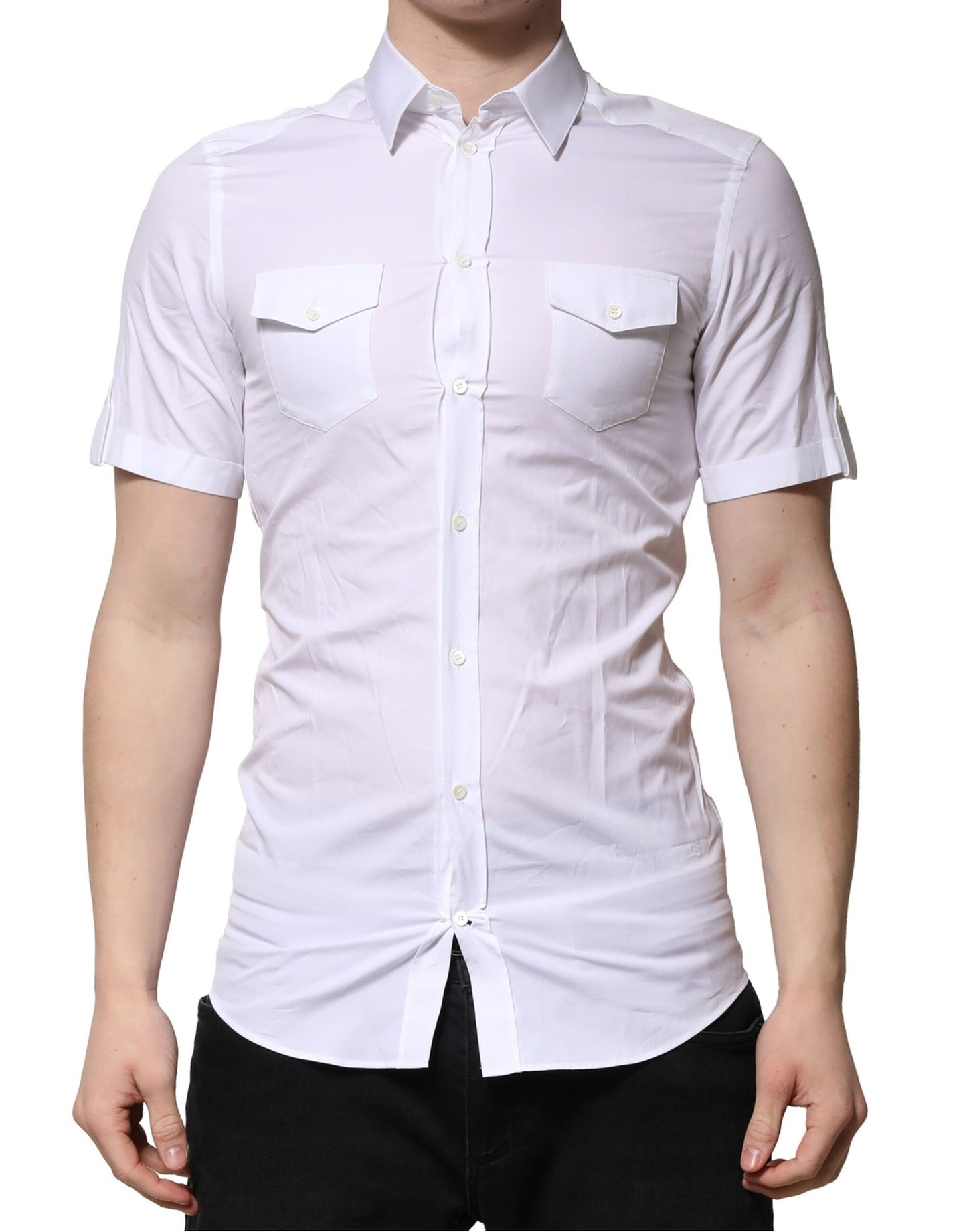 White Cotton GOLD Short Sleeves Formal Shirt