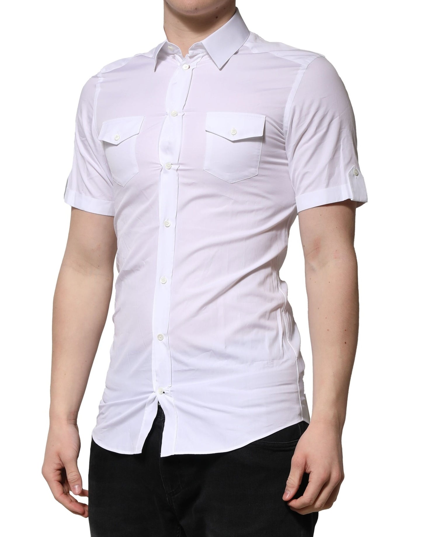 White Cotton GOLD Short Sleeves Formal Shirt