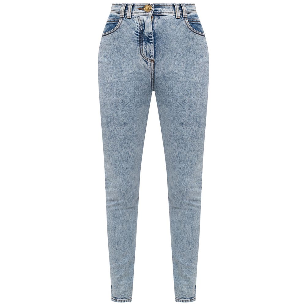 Blue Cotton Women's High-Waisted Jeans