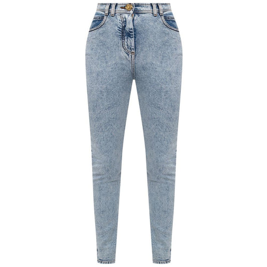 Blue Cotton Women's High-Waisted Jeans