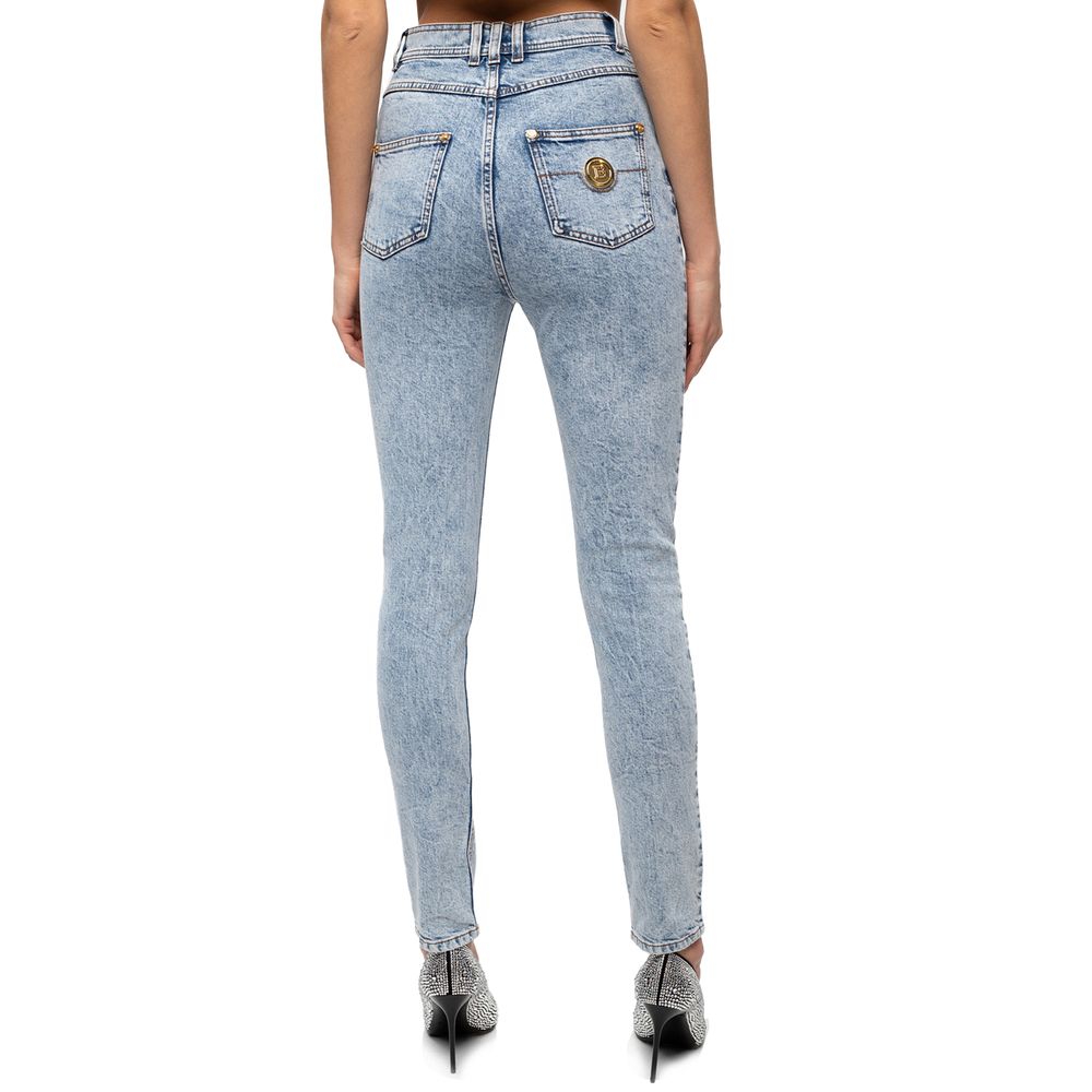 Blue Cotton Women's High-Waisted Jeans