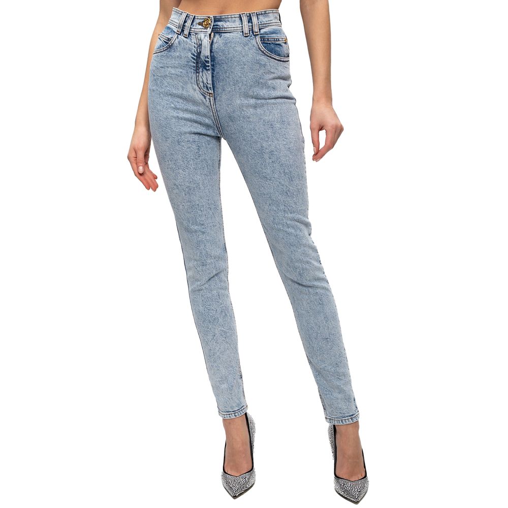 Blue Cotton Women's High-Waisted Jeans