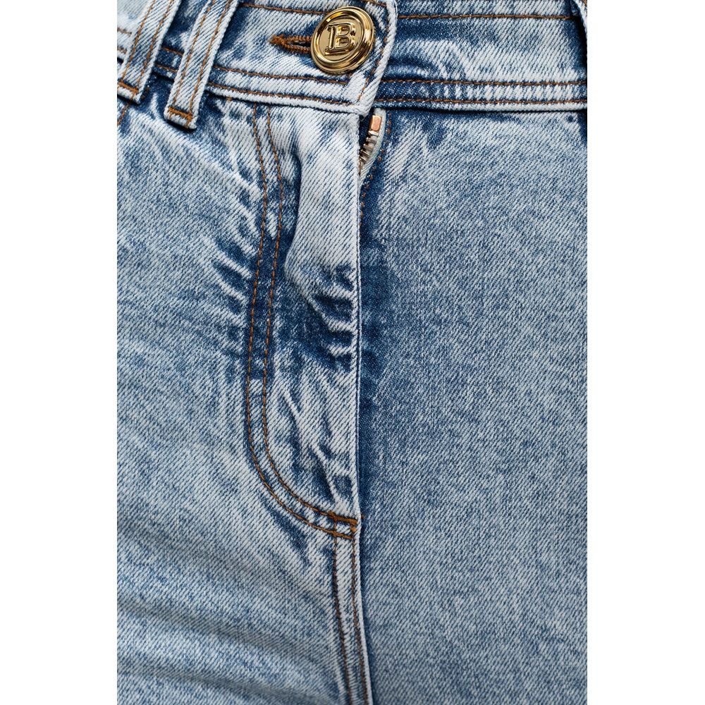 Blue Cotton Women's High-Waisted Jeans