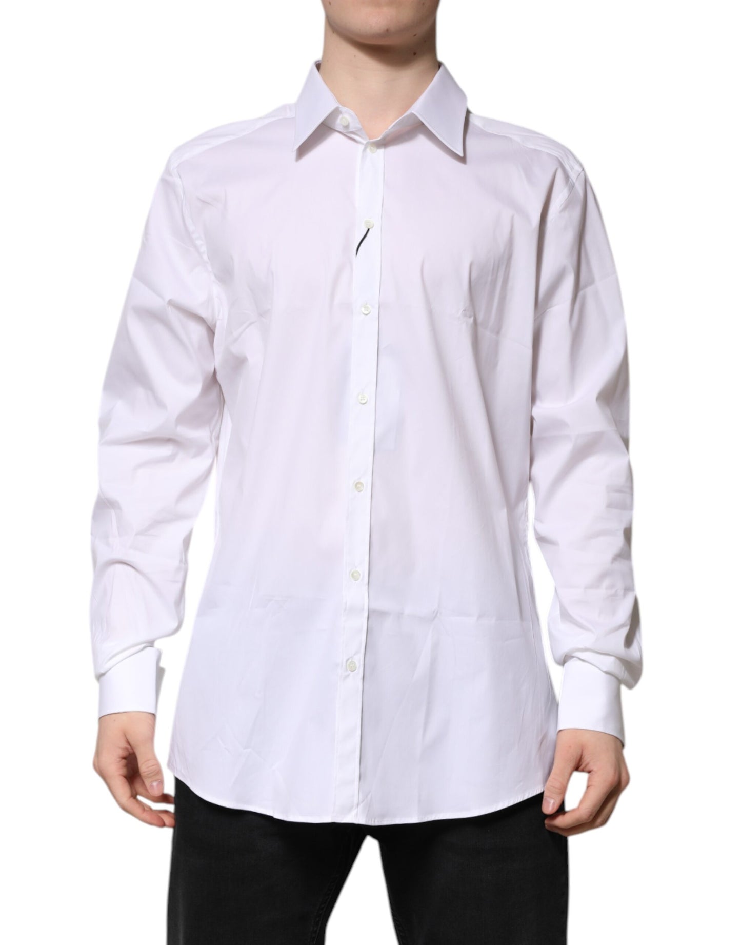 Dolce & Gabbana White GOLD Long Sleeve Dress Men Formal Shirt