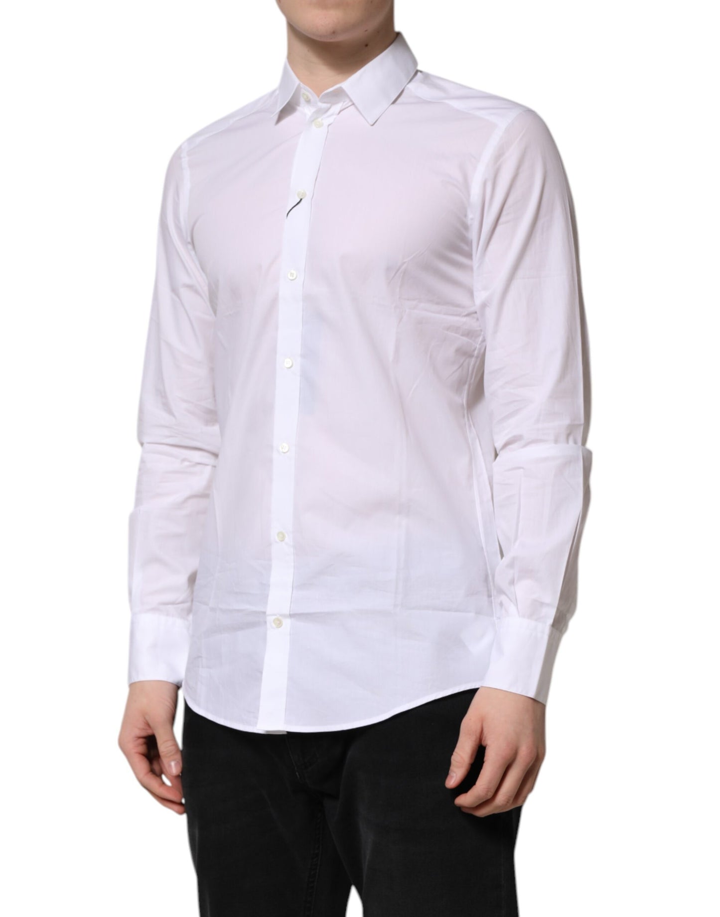 Dolce & Gabbana White Cotton Long Sleeves Dress Formal Shirt