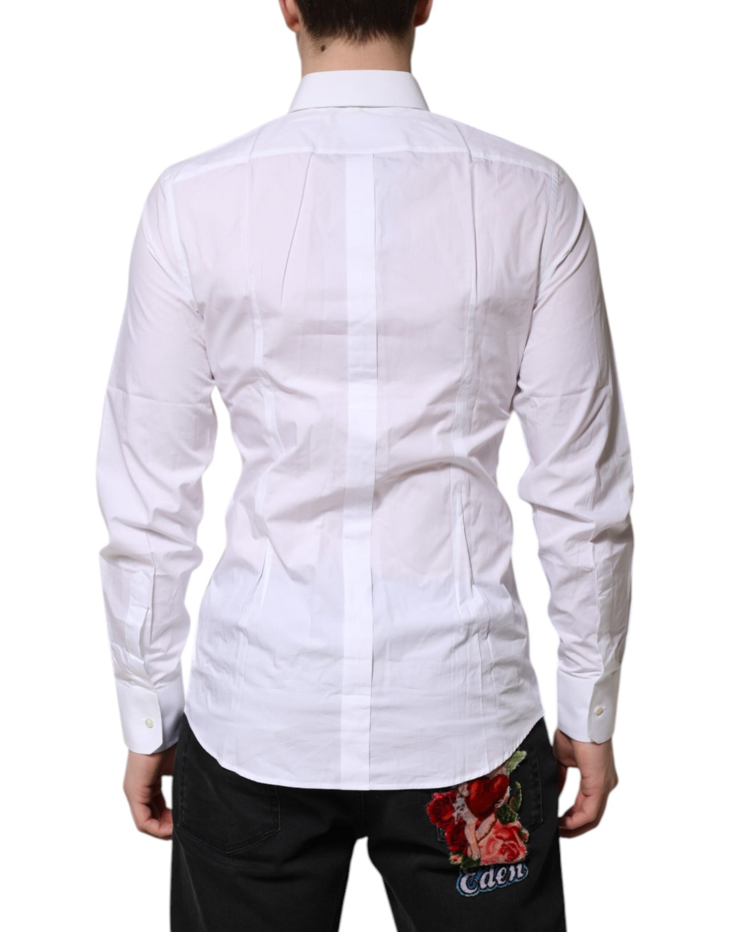Dolce & Gabbana White GOLD Cotton Poplin Dress Formal Shirt