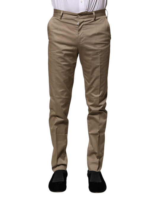 Brown Cotton Formal Men Slim Pants