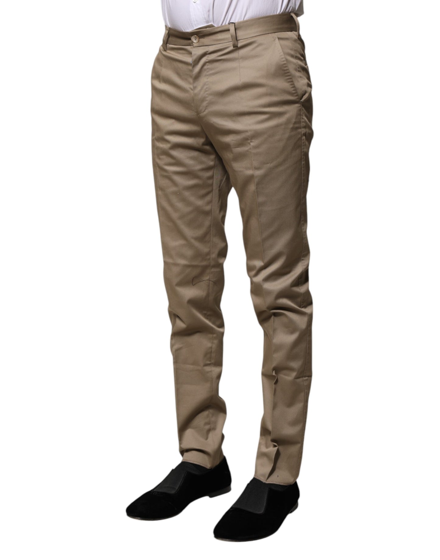 Brown Cotton Formal Men Slim Pants