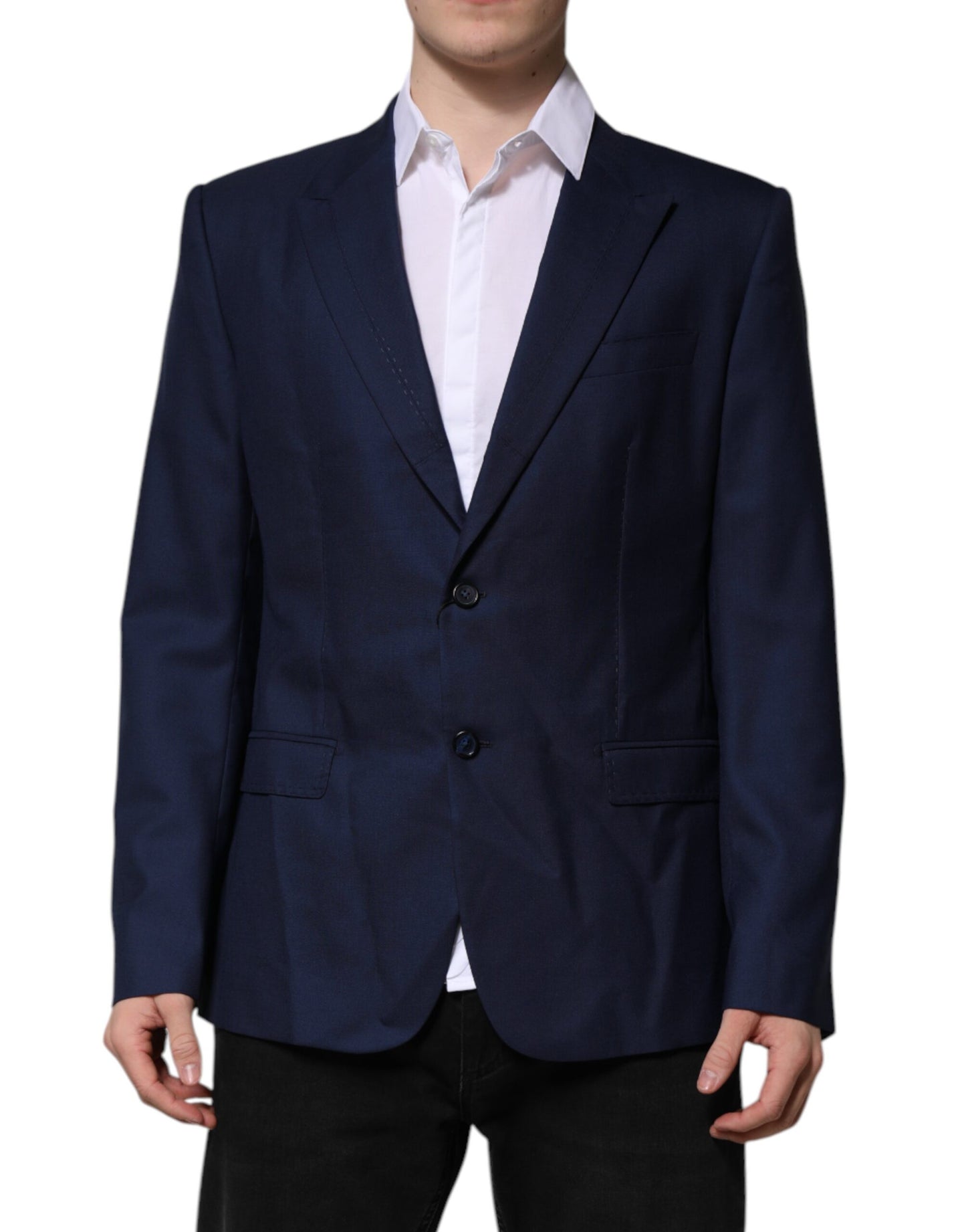 Dolce & Gabbana Blue Wool Single Breasted Suit Coat Blazer