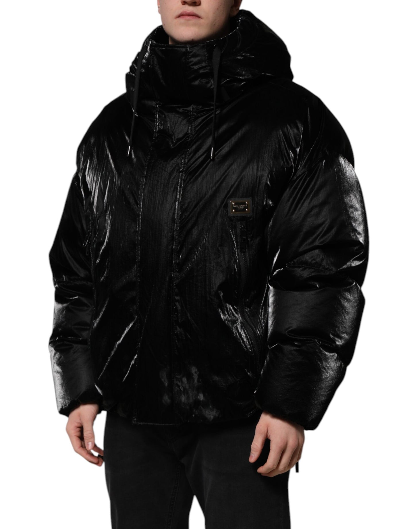 Dolce & Gabbana Black Logo Full Zip Hooded Quilted Jacket