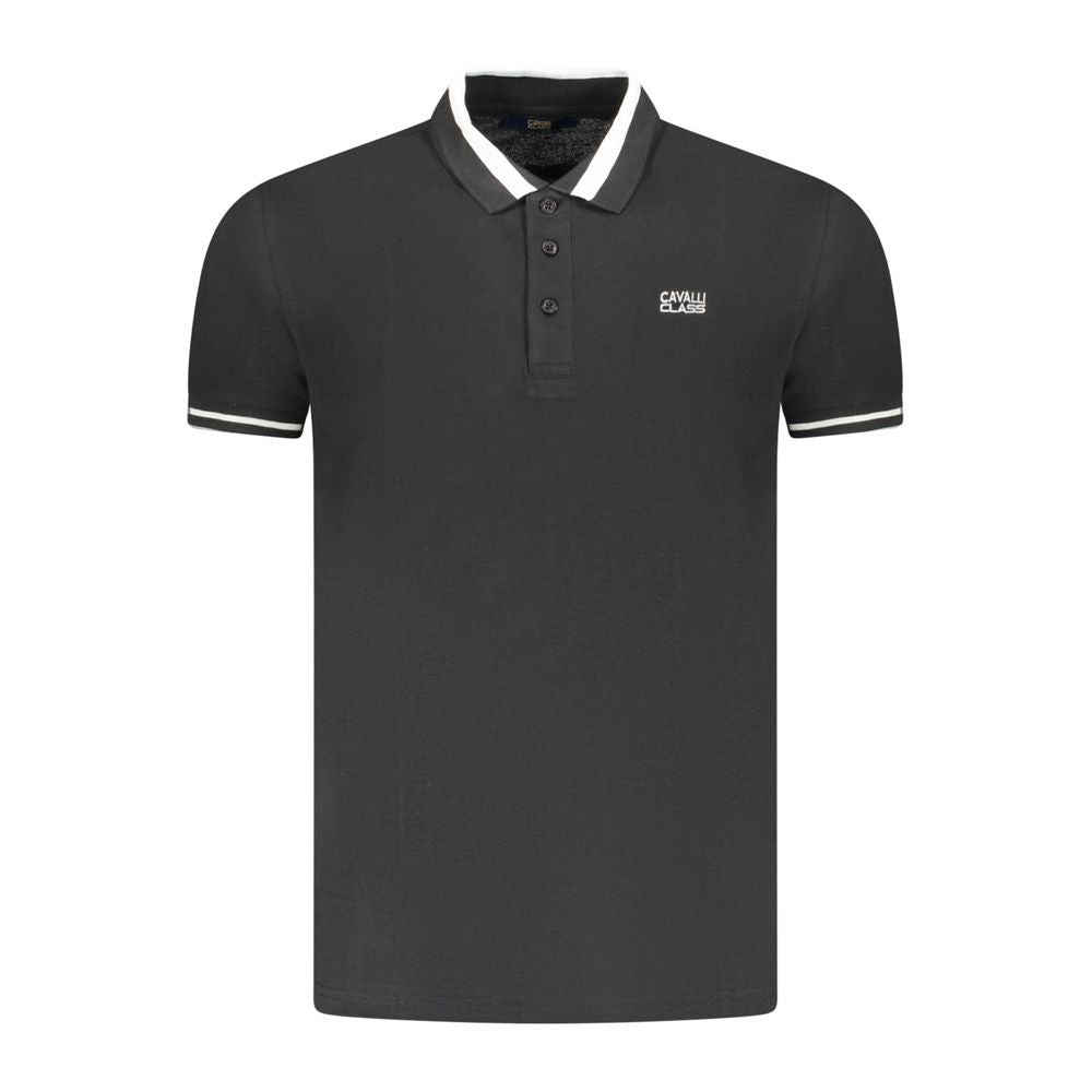Cavalli Class Black Cotton Polo Shirt