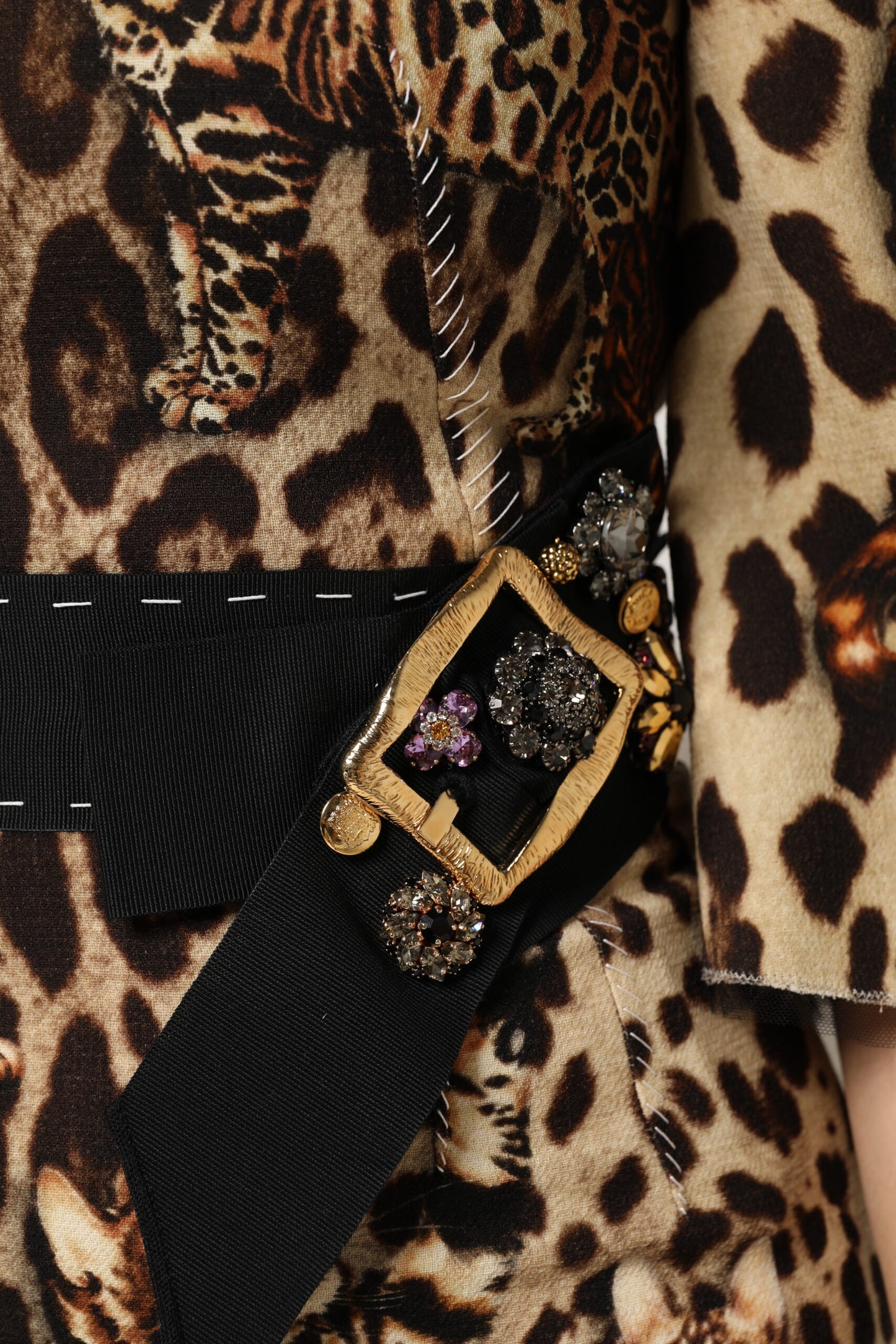 Dolce & Gabbana Brown Leopard Print Belted A-line Midi Dress