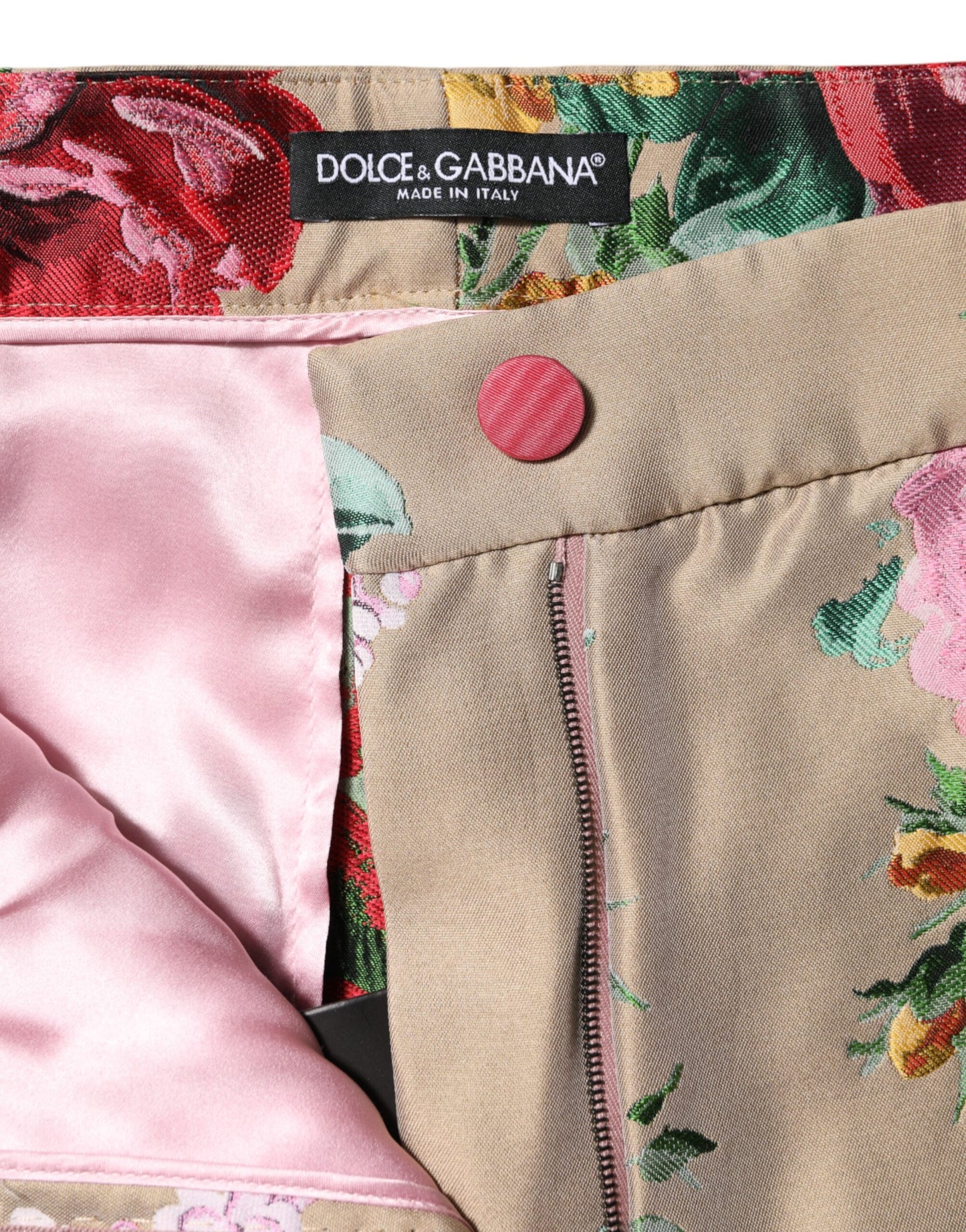 Beige Floral Print Women High Waist Pants