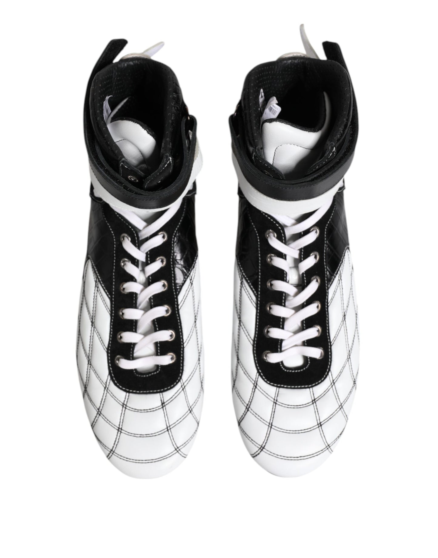 Dolce & Gabbana Black White Leather High Top Sneakers Shoes