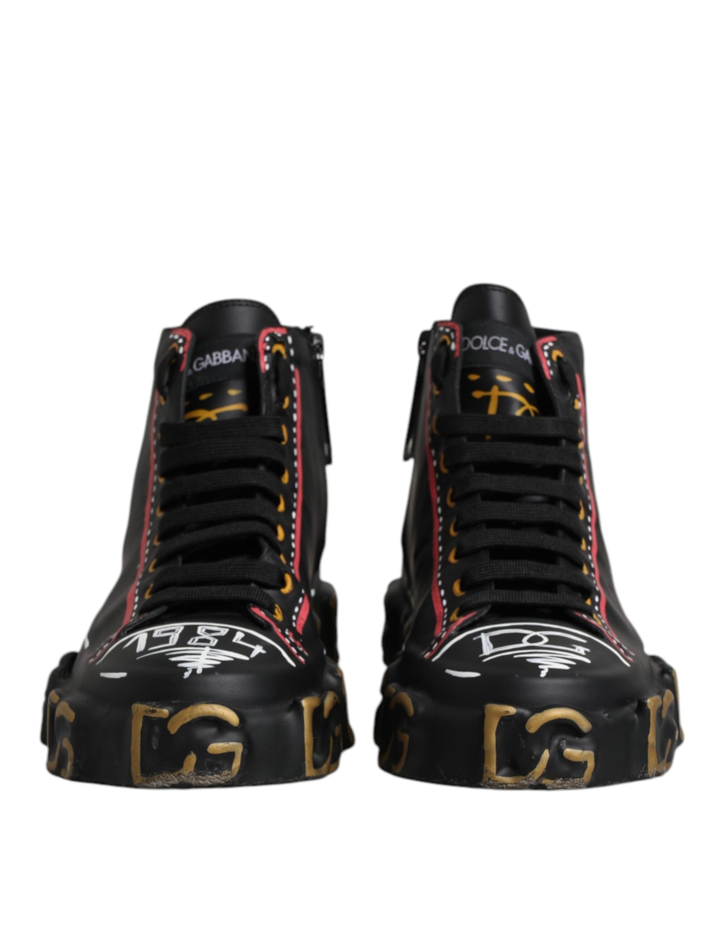 Black Leather Logo High Top Sneakers Shoes