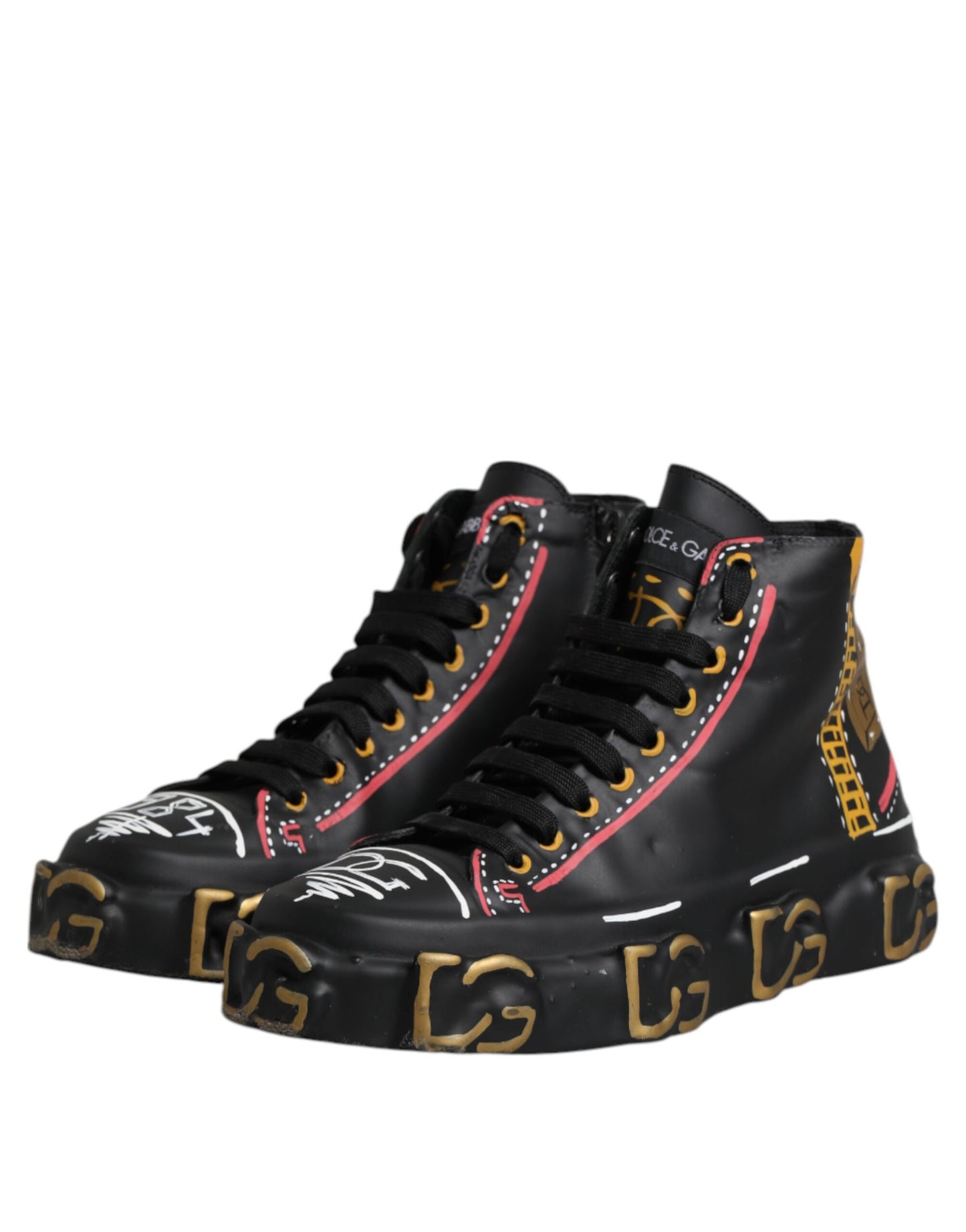 Black Leather Logo High Top Sneakers Shoes