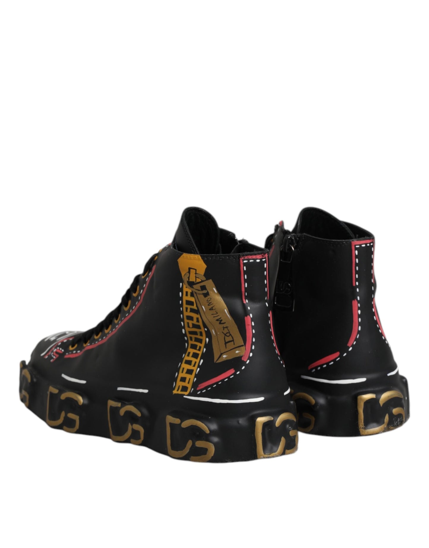 Black Leather Logo High Top Sneakers Shoes