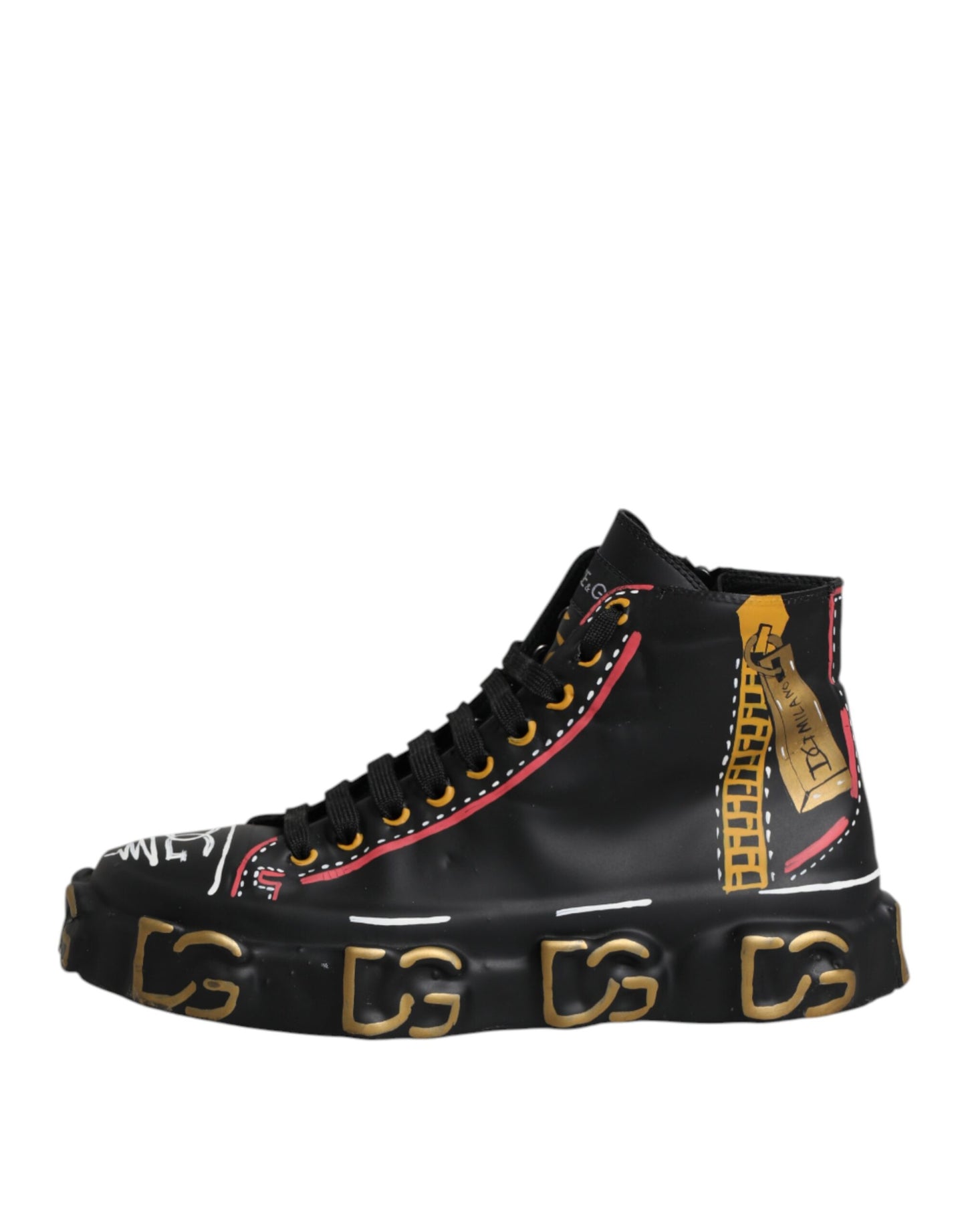 Black Leather Logo High Top Sneakers Shoes