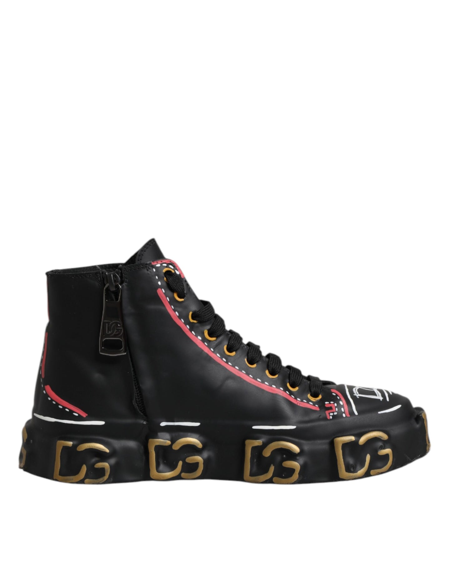 Black Leather Logo High Top Sneakers Shoes