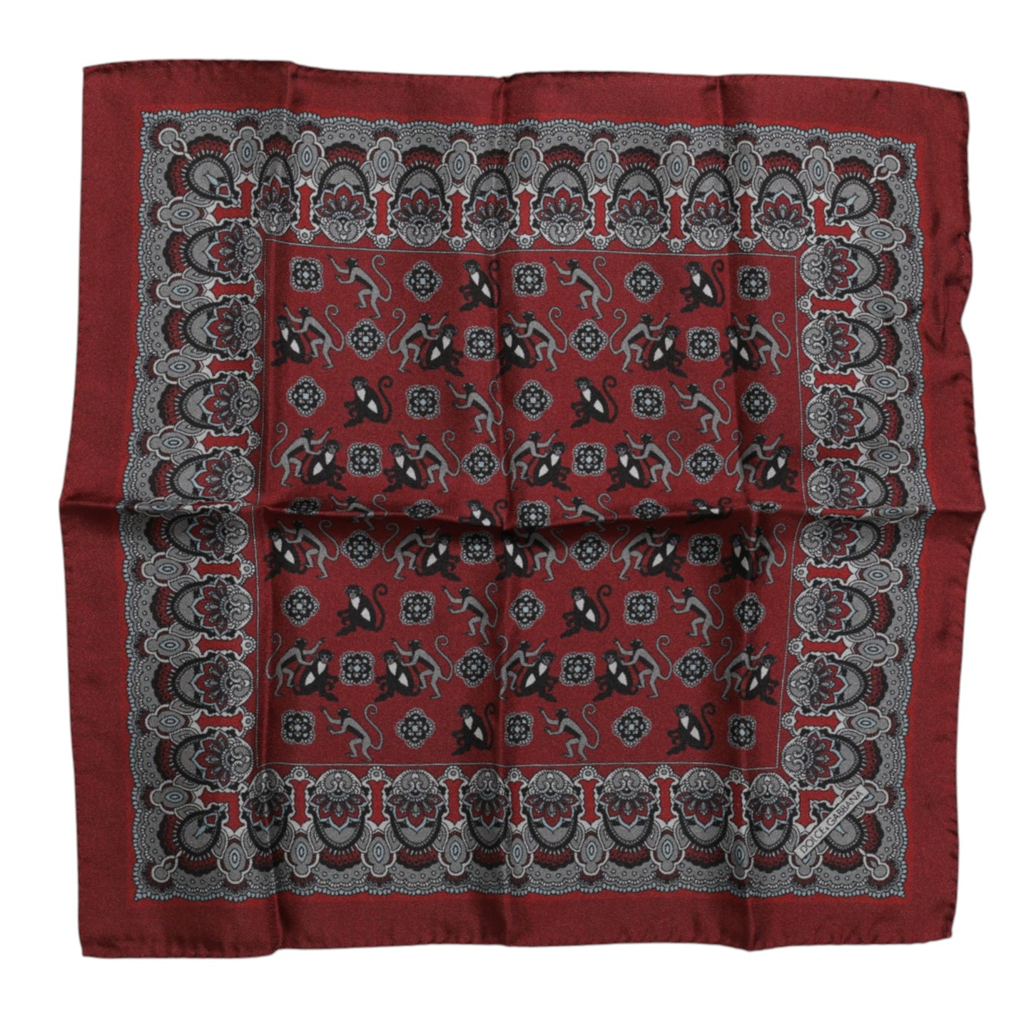 Dolce & Gabbana Maroon Monkey Print Silk Square Foulard Scarf