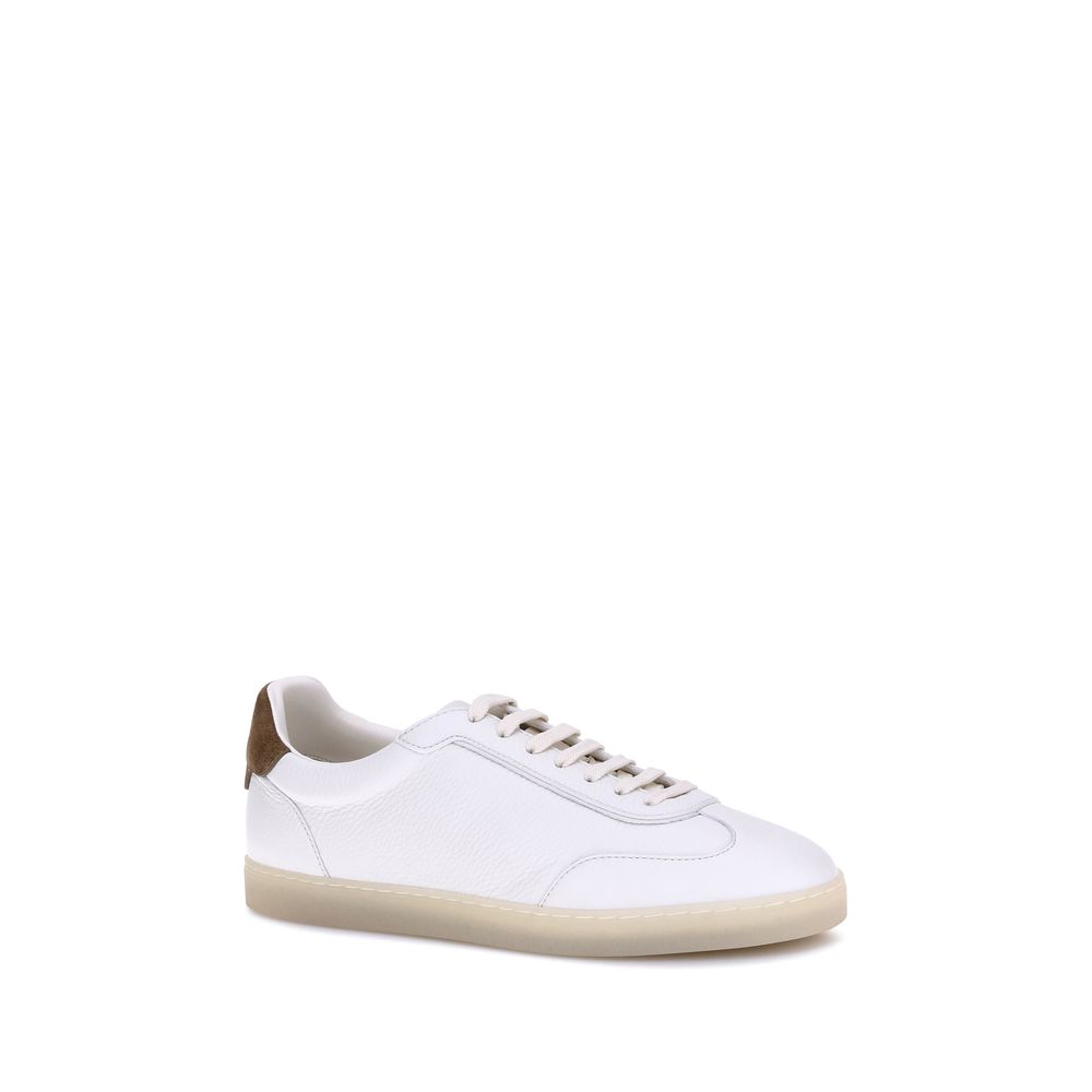 Brunello Cucinelli White Calf Leather Bos Taurus Low Top Sneakers