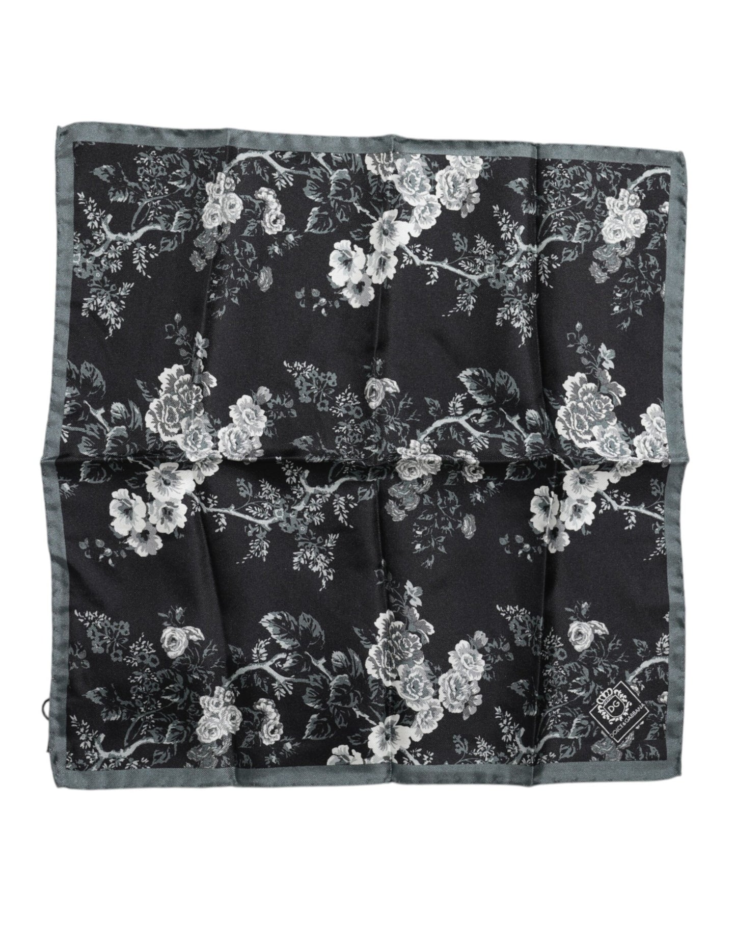 Black Floral Print Silk Square Foulard Scarf