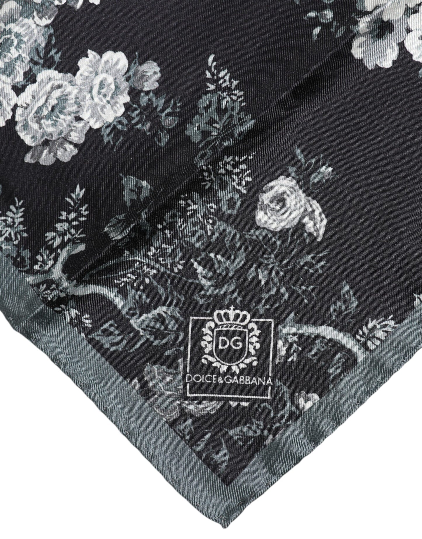Black Floral Print Silk Square Foulard Scarf