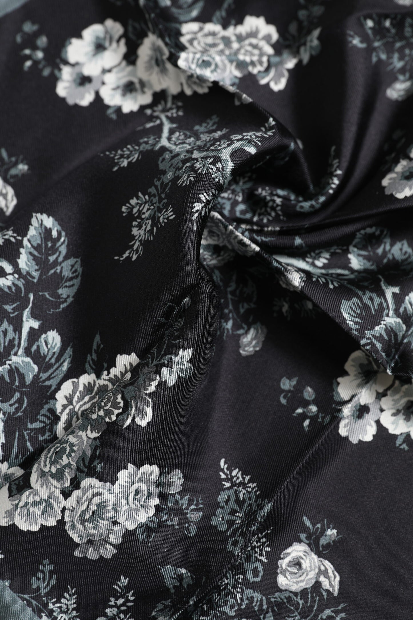 Black Floral Print Silk Square Foulard Scarf