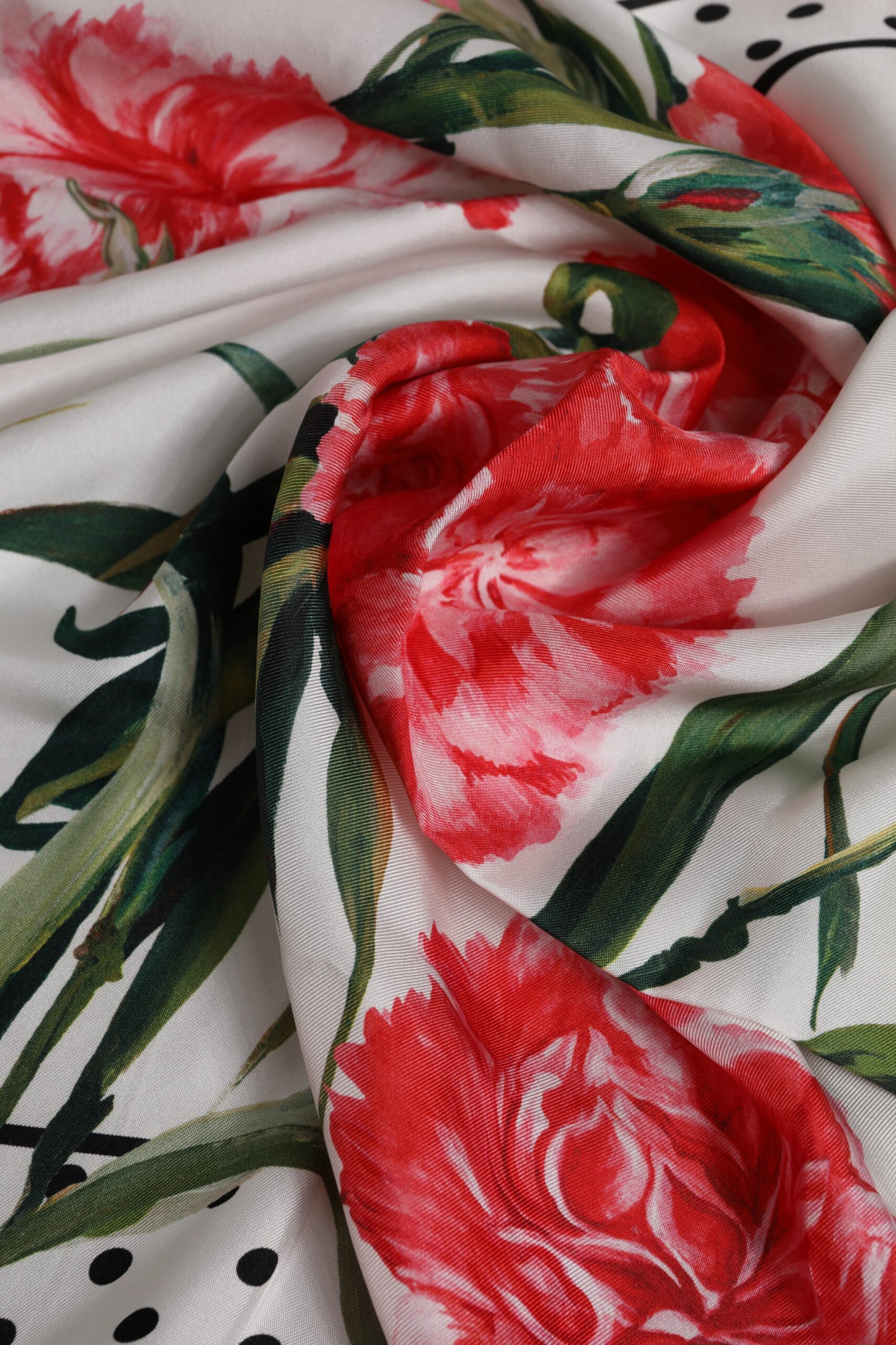 White Floral Print Silk Square Foulard Scarf
