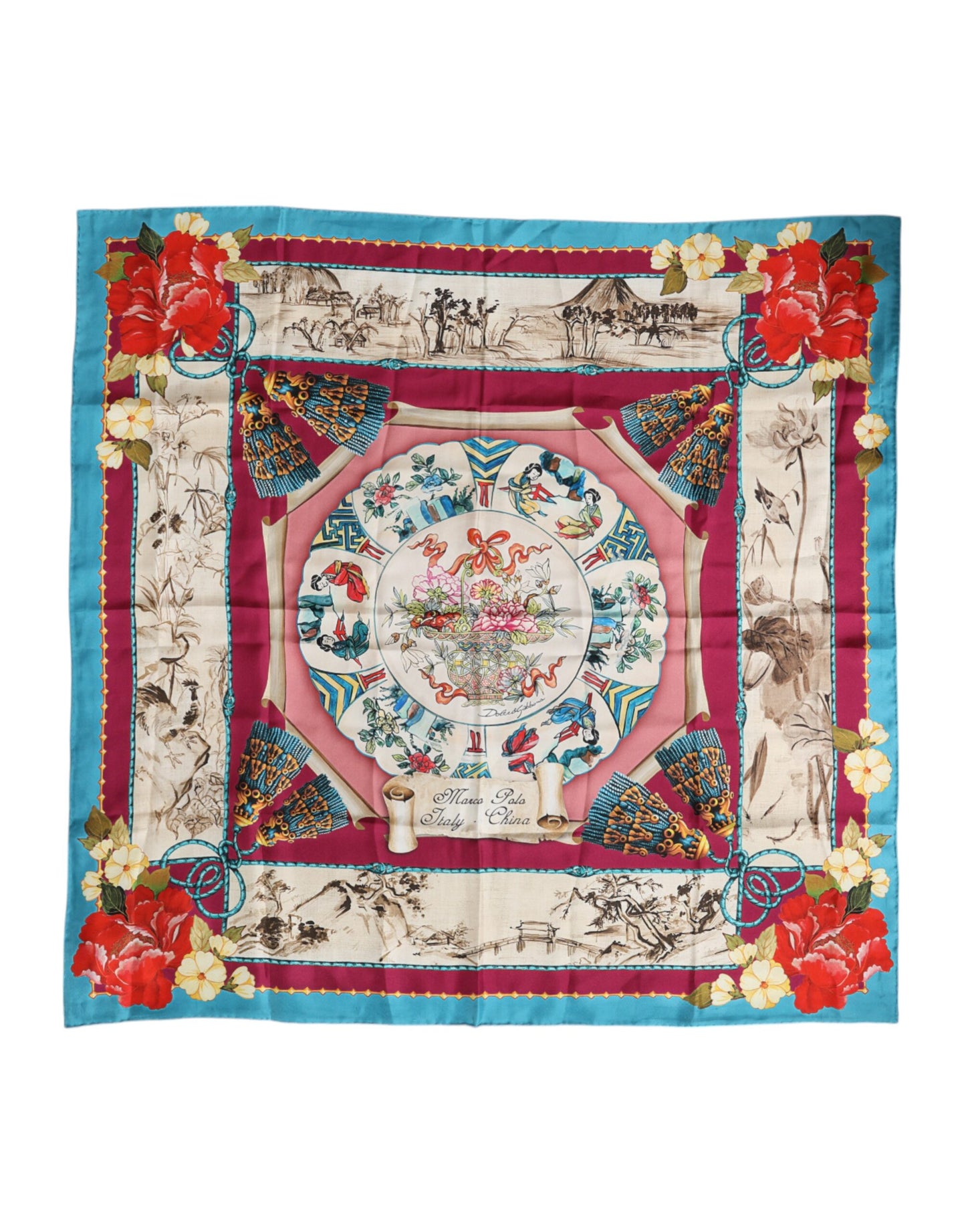 Multicolor Floral Print Square Foulard Scarf