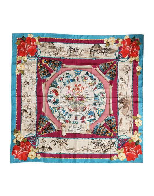 Multicolor Floral Print Square Foulard Scarf