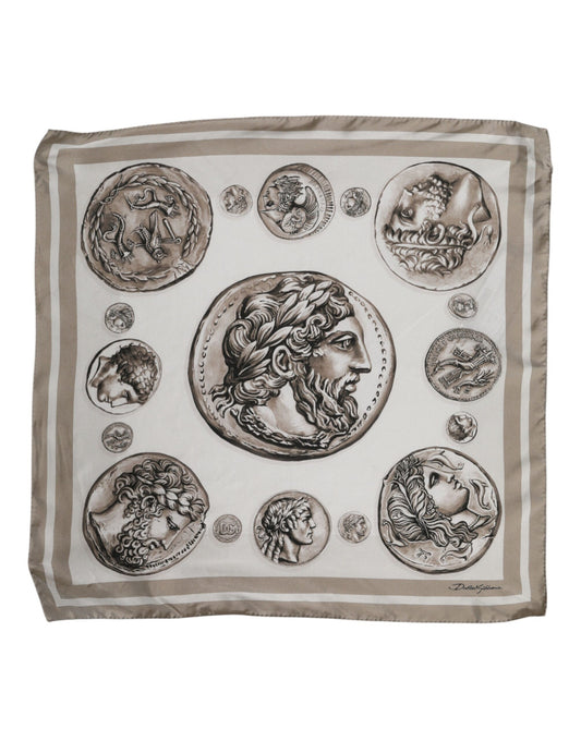 Beige Graphic Silk Square Men Foulard Scarf