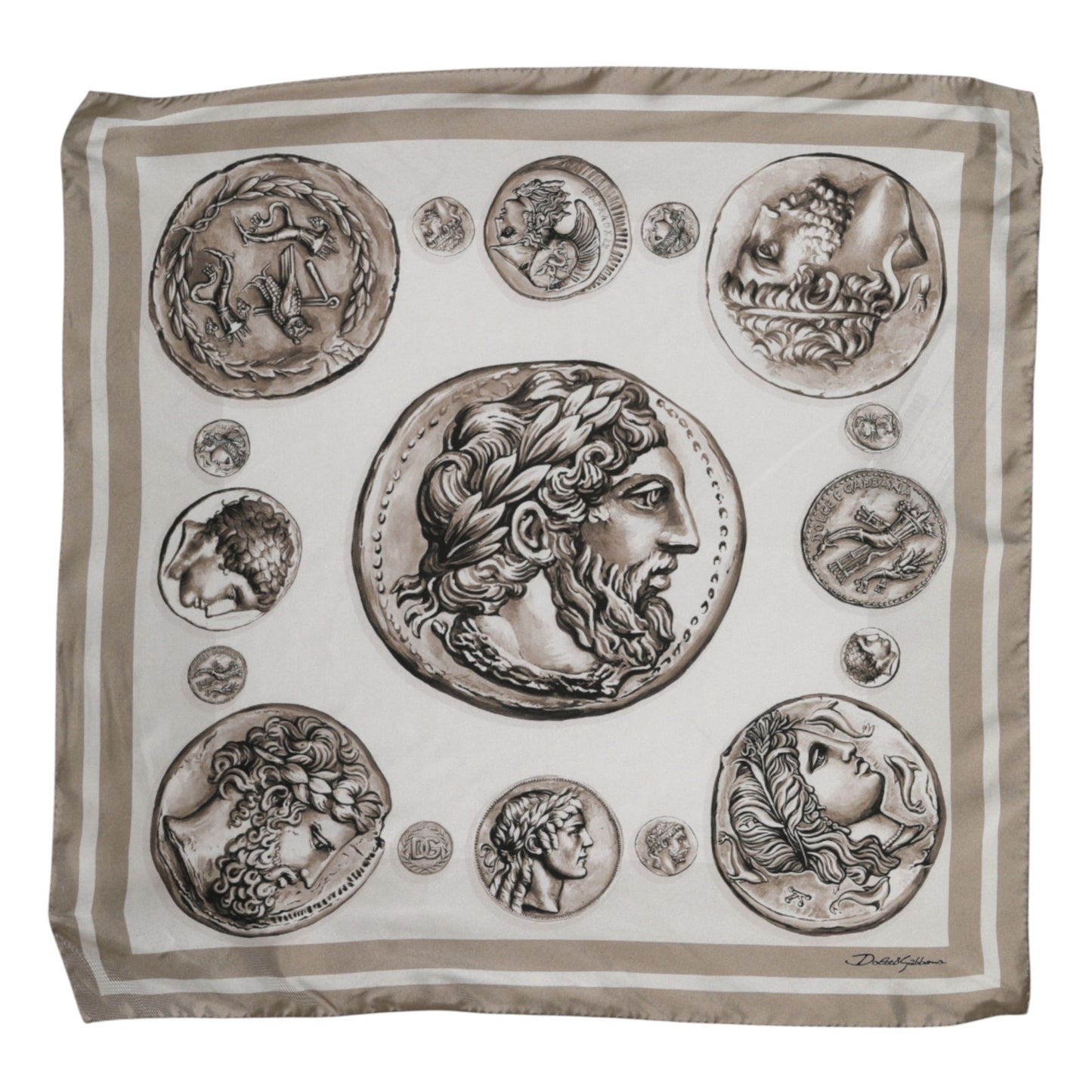 Beige Graphic Silk Square Men Foulard Scarf