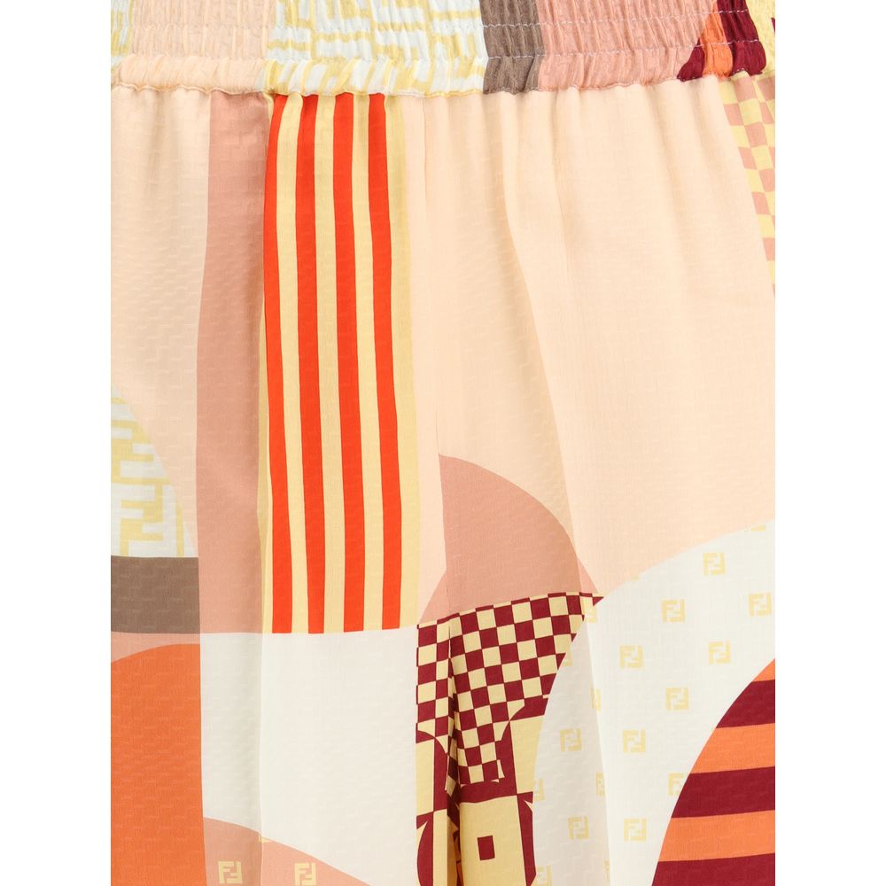 Patchwork print silk crepe Pants