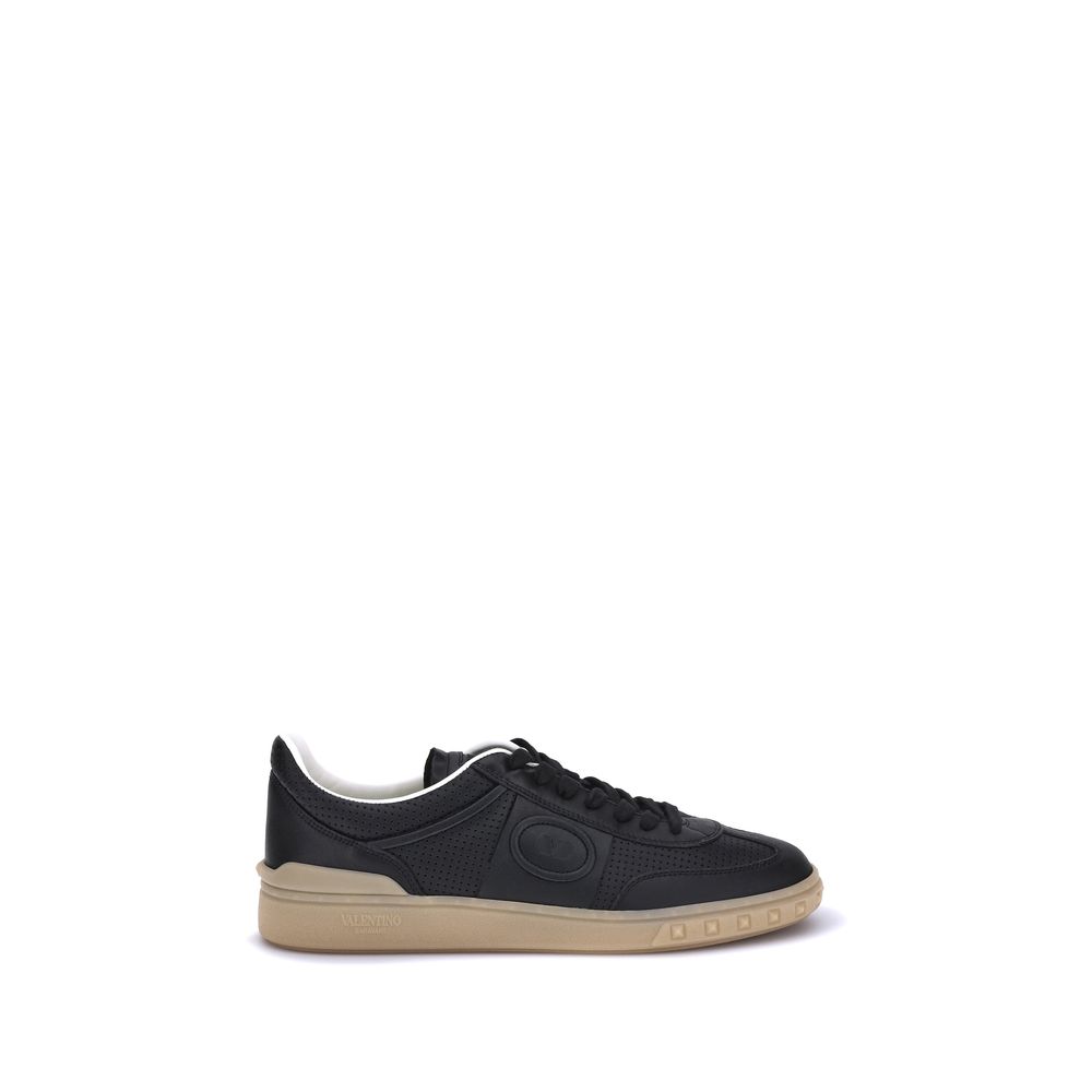 Valentino Garavani Black Calf Leather Bos Taurus Low Top Sneakers
