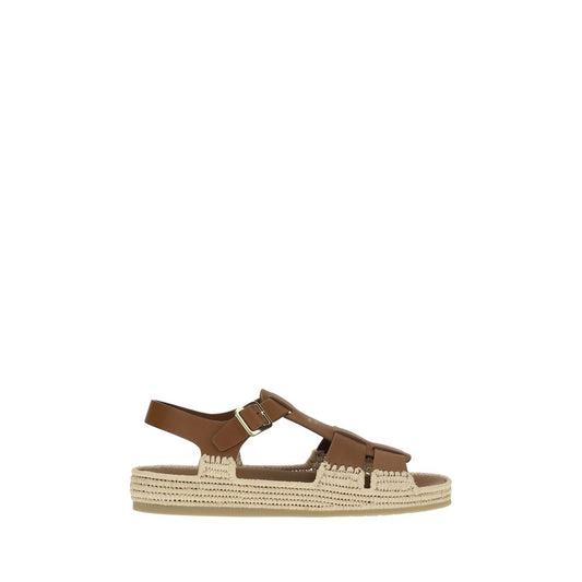 Leather and Raffia Sandals