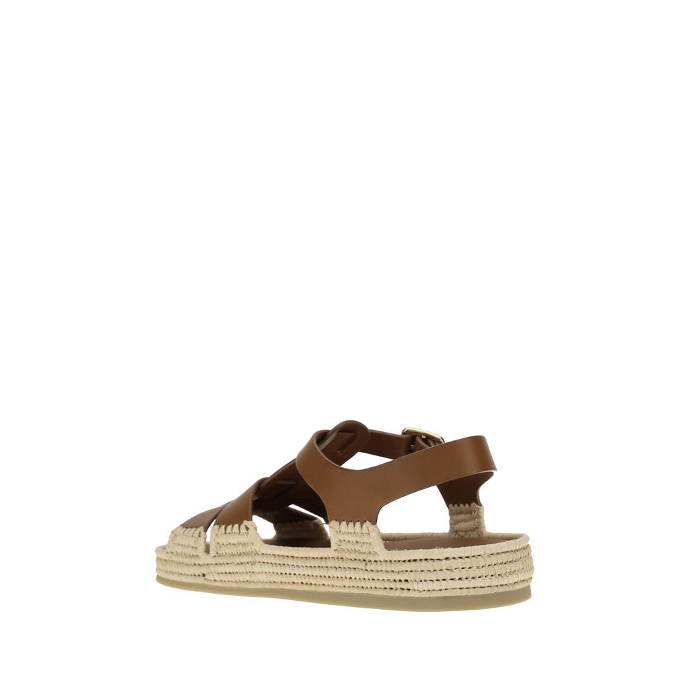 Leather and Raffia Sandals