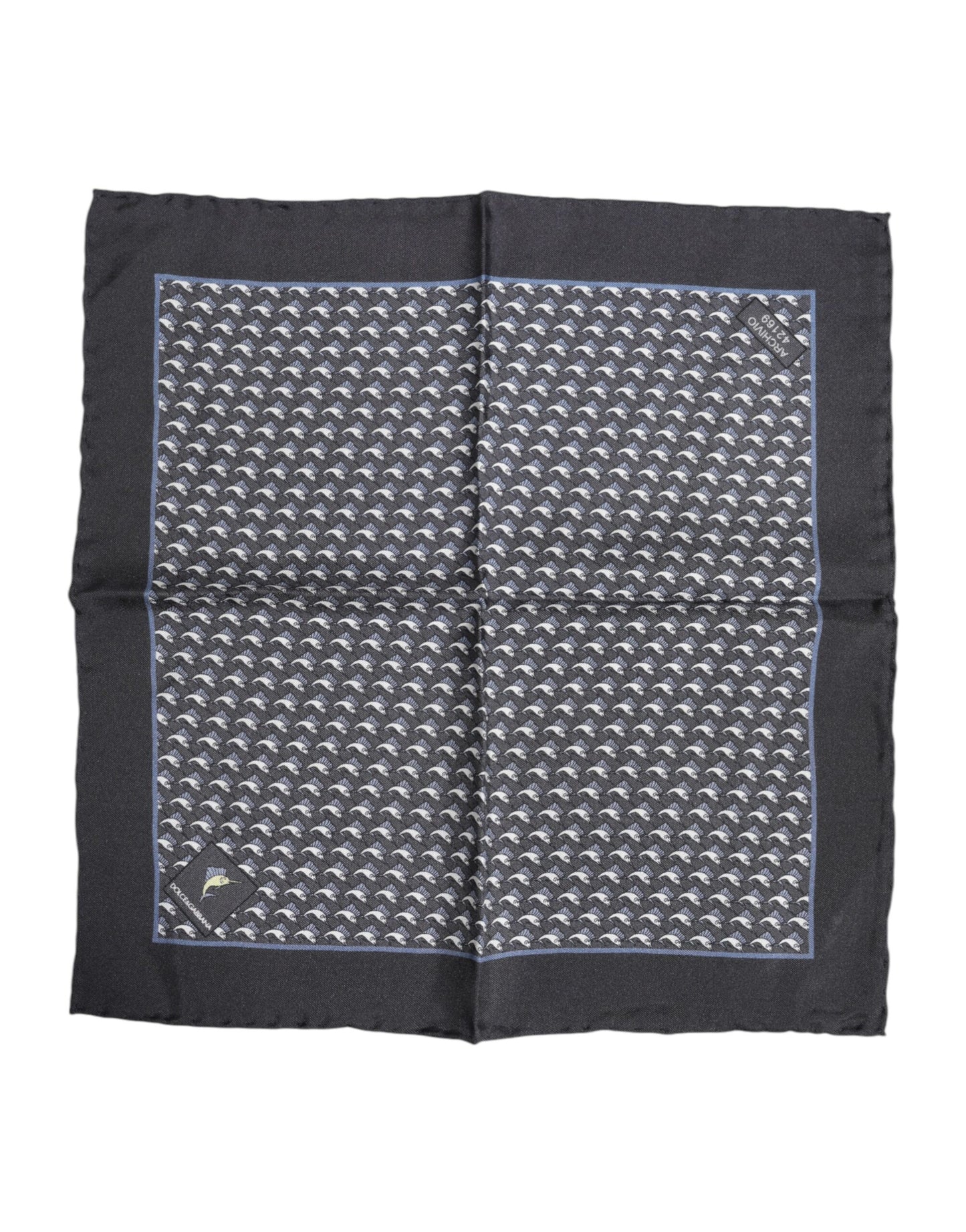 Black Fish Print Silk Square Men Foulard Scarf