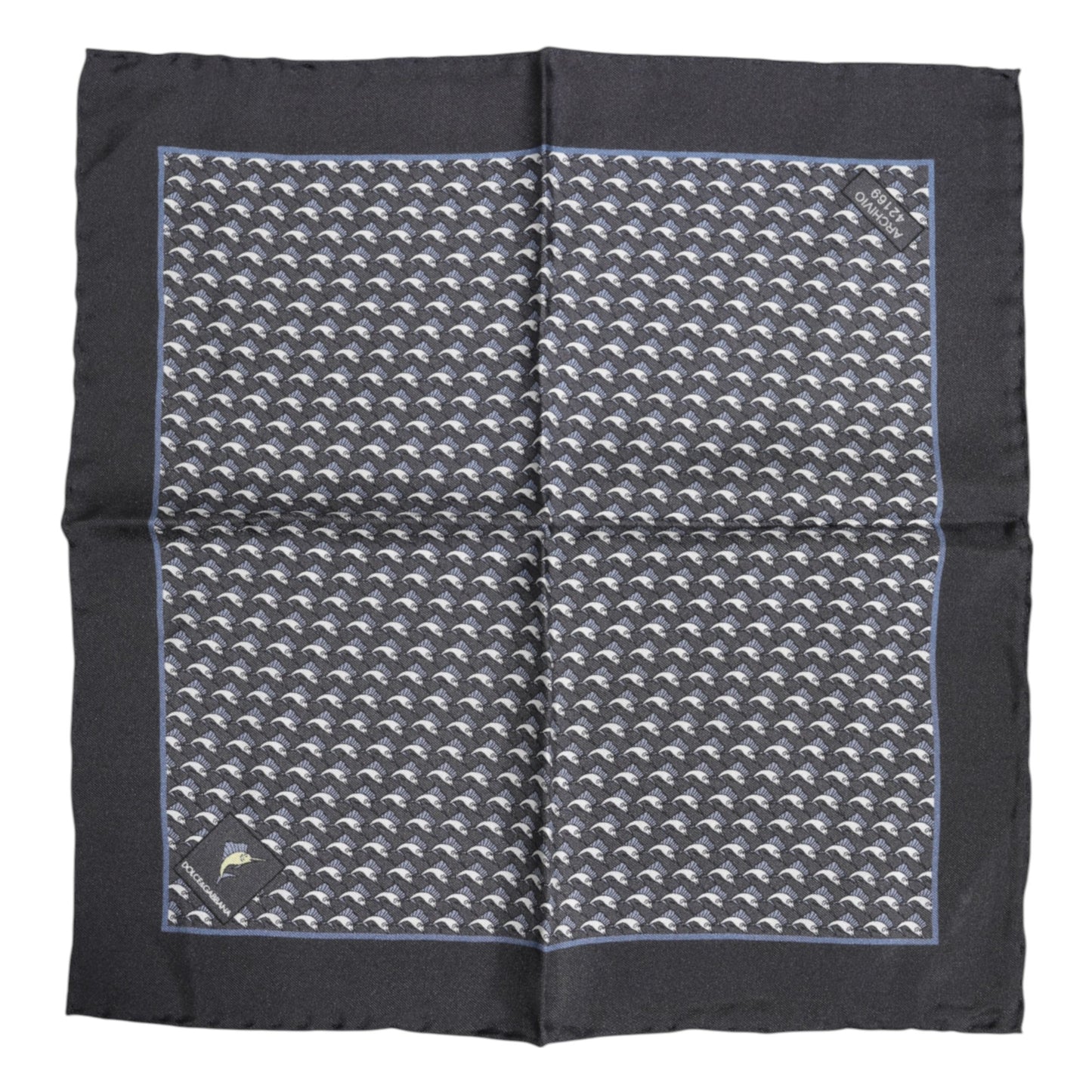Black Fish Print Silk Square Men Foulard Scarf