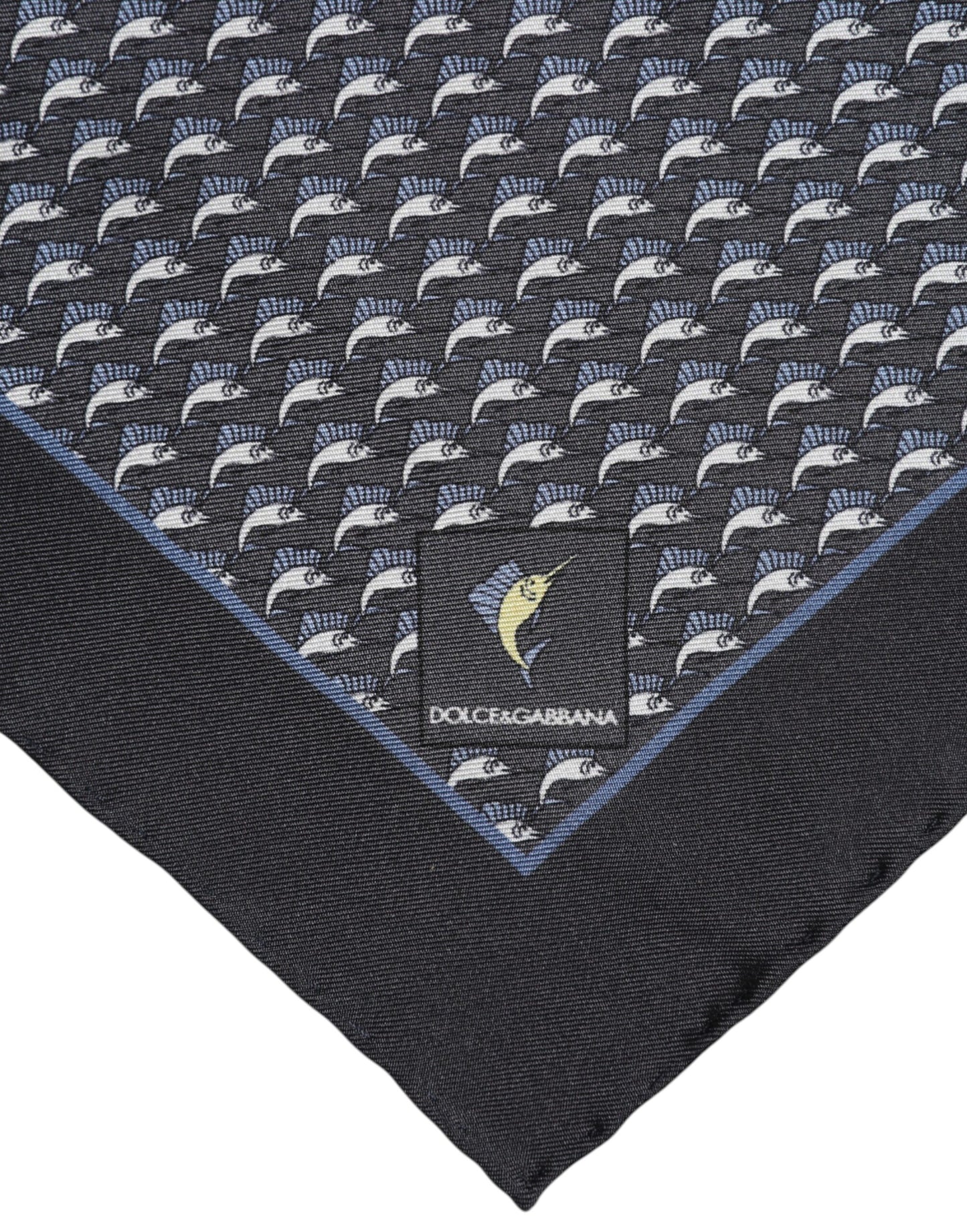 Black Fish Print Silk Square Men Foulard Scarf