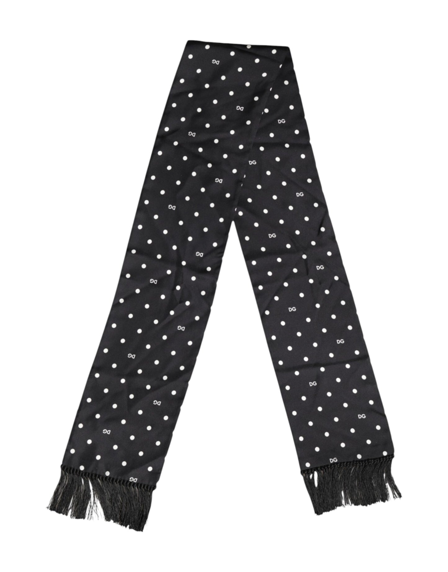 Black White Polka Dot Fringes Foulard Scarf