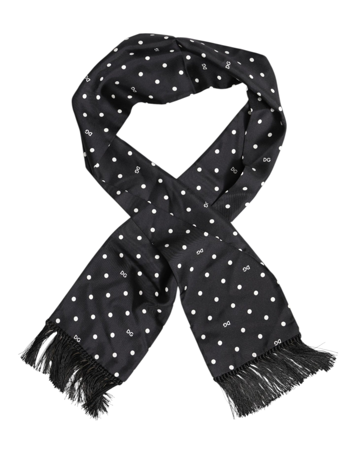 Black White Polka Dot Fringes Foulard Scarf