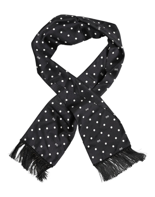 Black White Polka Dot Fringes Foulard Scarf
