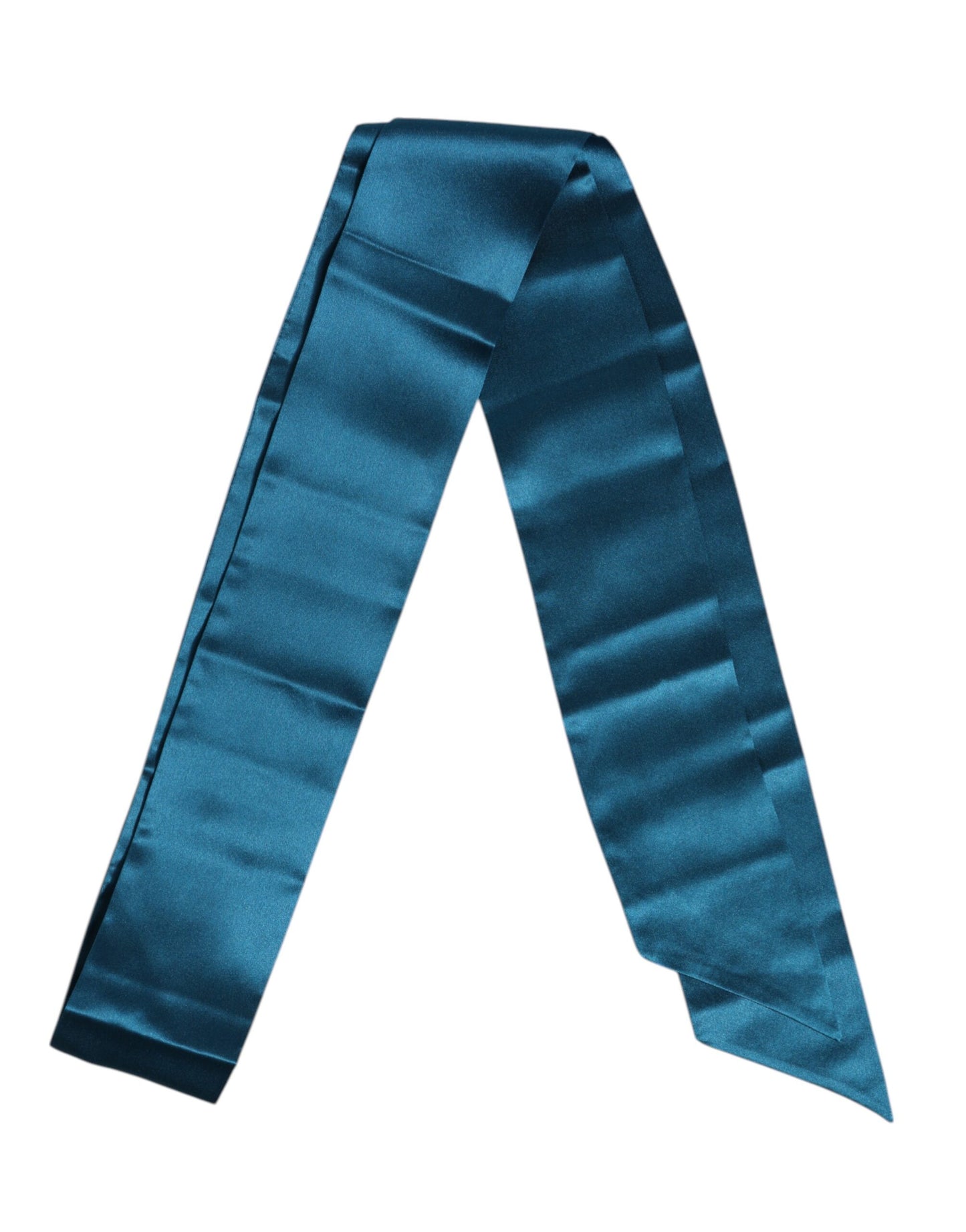 Blue Satin Silk Skinny Foulard Wrap Scarf