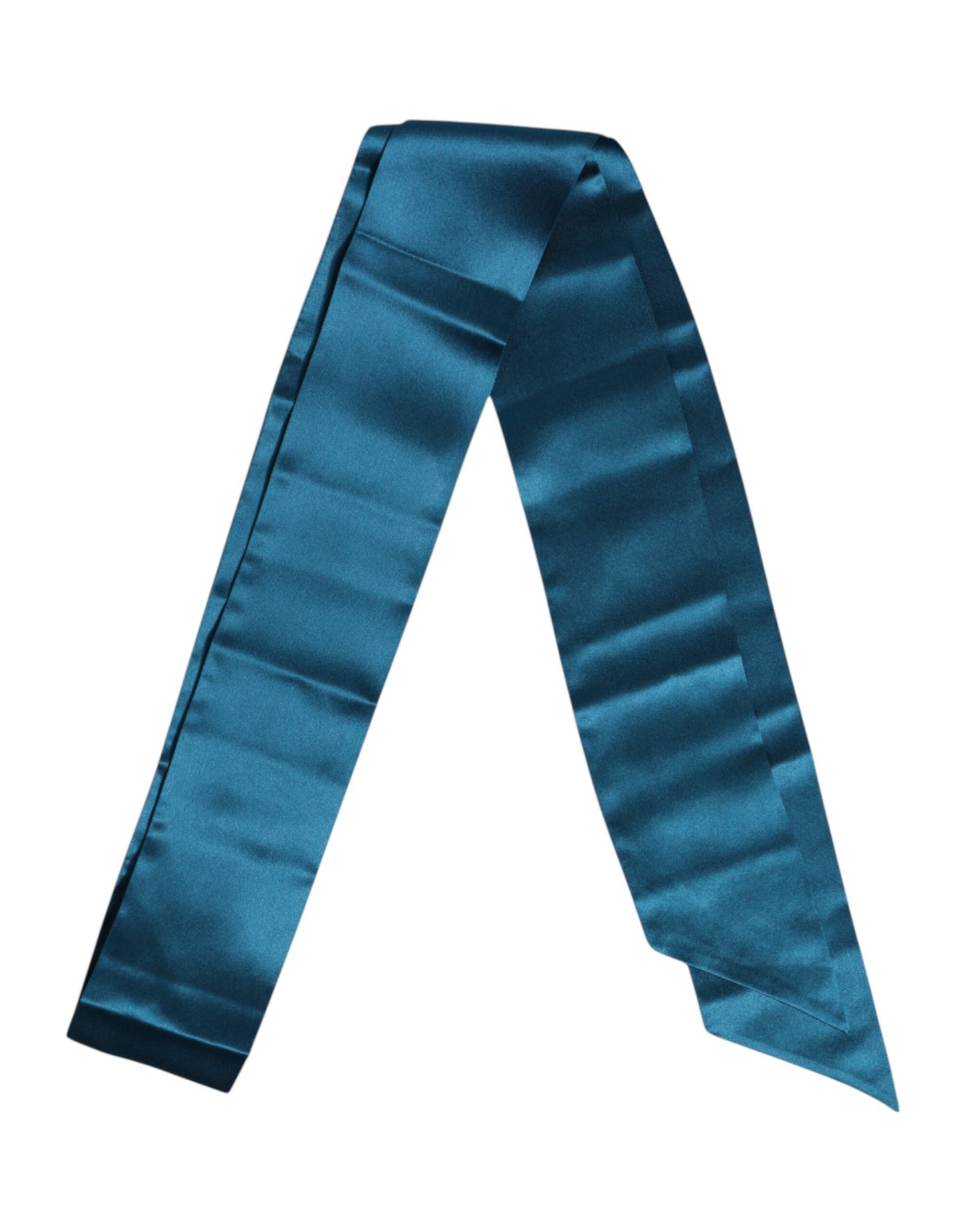 Blue Satin Silk Skinny Foulard Wrap Scarf