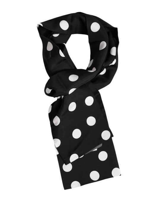 Black White Polka Dot Silk Men Foulard Scarf