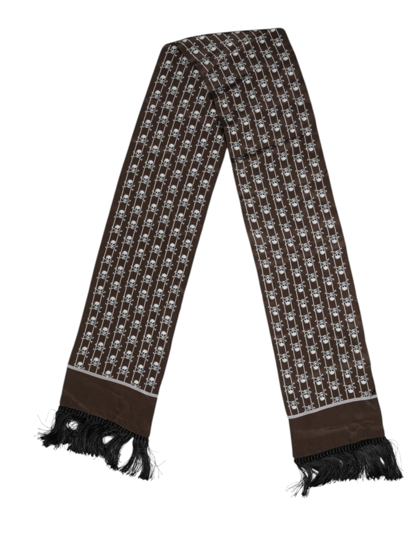 Brown Skulls Print Fringes Foulard Scarf