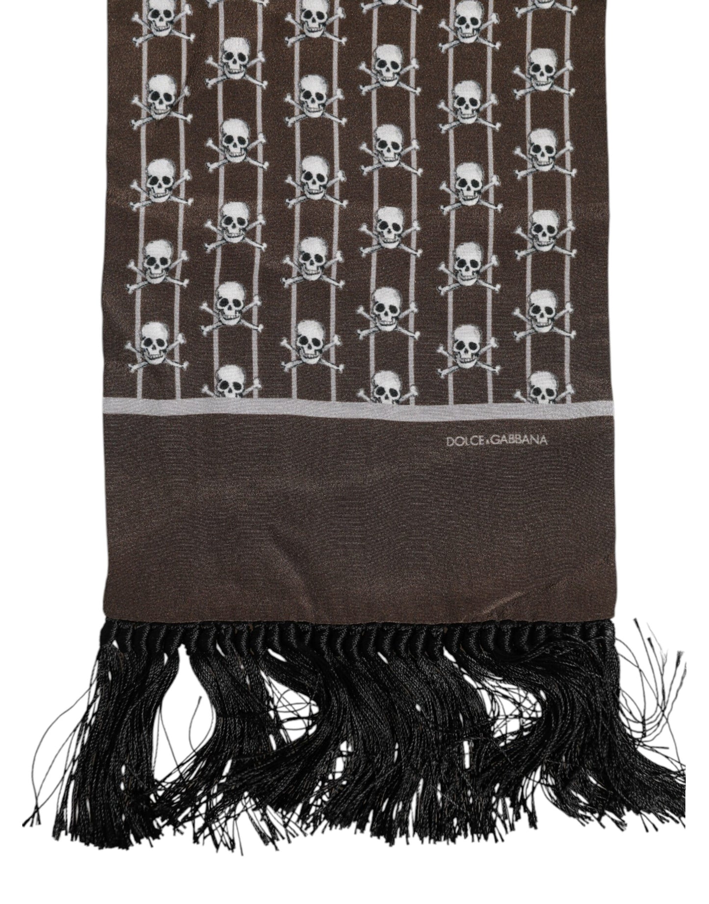 Brown Skulls Print Fringes Foulard Scarf